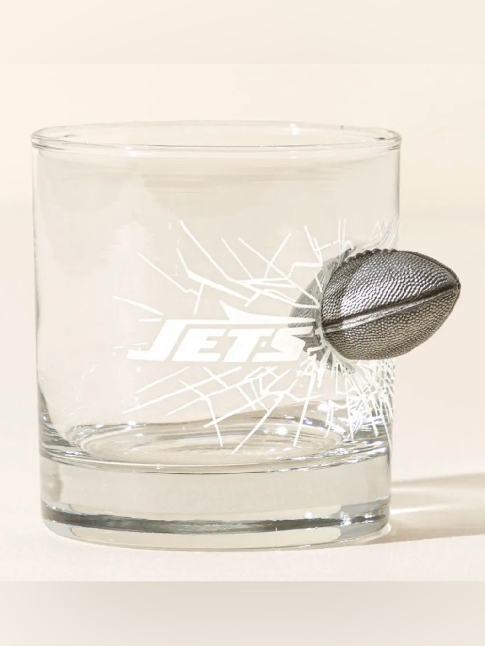 New York Jets Etched Glass Tumbler with Football Accent